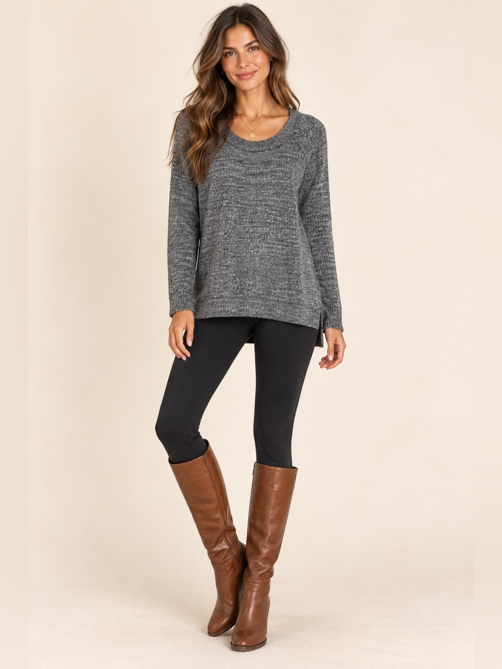 Chelsea & Theodore Gray Marled High Low Tunic Sweater XS